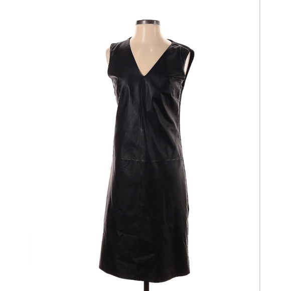 RARE $399 NWT Lauren Ralph Lauren Leather Front Merino Wool Back Shift Dress S - Picture 1 of 7